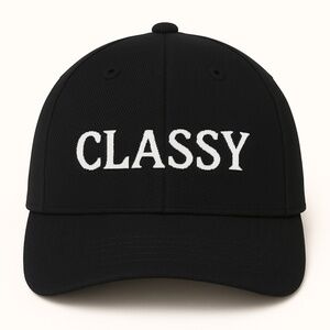 CLASSY Black Baseball Hat White Embroidered Minimalist Aesthetic Streetwear Cap